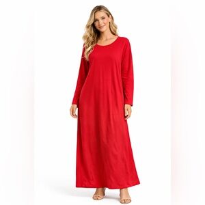 Michael Simon Lite Dress Womens Medium Red 3/4 Sleeve Cotton‎ T Shirt Maxi Shift
